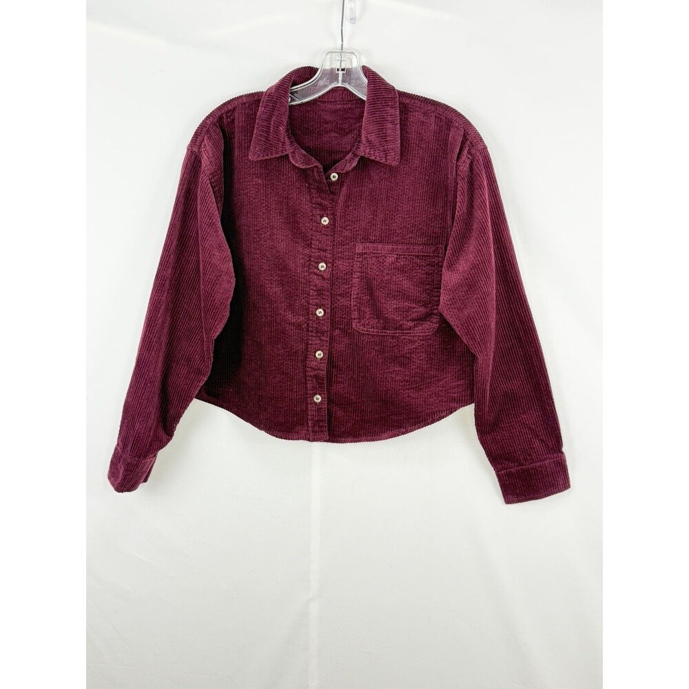 Womens Burgundy Corduroy Shirt Cotton Long Sleeve Button Up Shacket No Tag Sz M - Picture 2 of 16